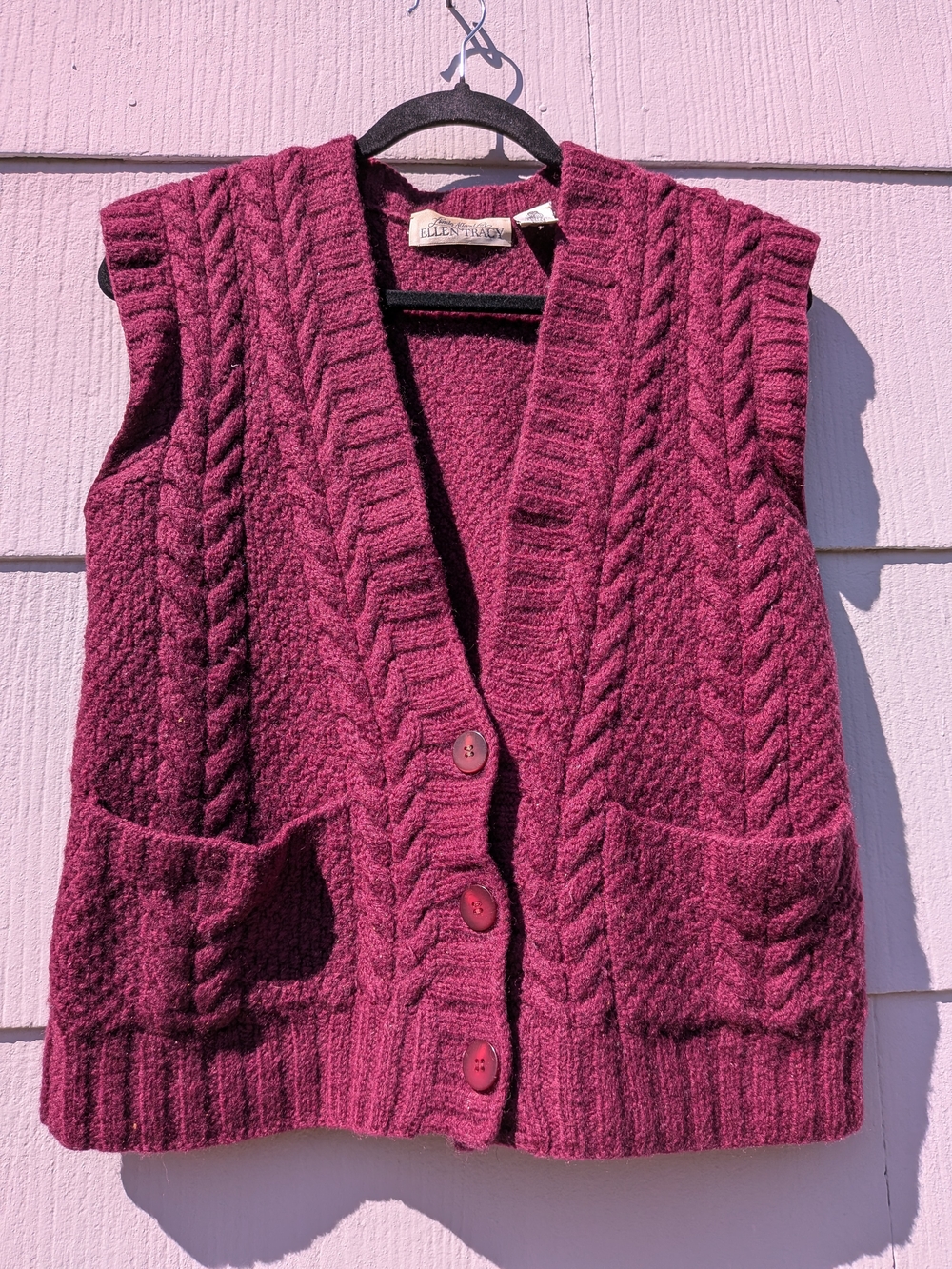 Ellen Tracy Cable-Knit Button Vest in Rich Berry